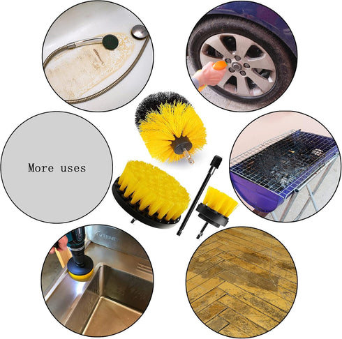 Drill Brush Attachment Set, 4pcs Nylon Bristle Power Scrubber for Cleaning Showers, Bathroom, Tile, Grout, Carpet with Plastic Handle & Extension ...