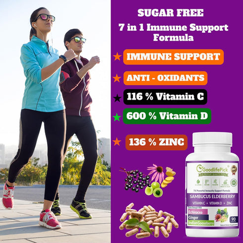 7 in 1 Elderberry with ZINC, Vitamin C, Vitamin D, Echinacea, Ginger & Indian Gooseberry (Amla).Premium Elderberry Capsules 90 ct, All Natural,Non...