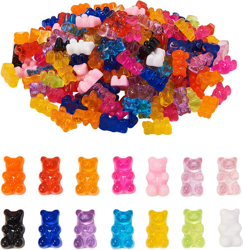 Stiesy 200 Pieces Translucent Candy Gummy Bear Resin Slime Charms Bear Flatback NO Hole Beads for for Nail Art DIY Hair Clip Jewelry Making Mixed ...