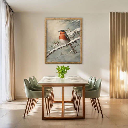 Posterizer 1 pcs-little bird in snowy winter scene-oil painting style -7-Art for Animal Lovers-Landscape & Nature Art-Decor for Home & Office- unf...