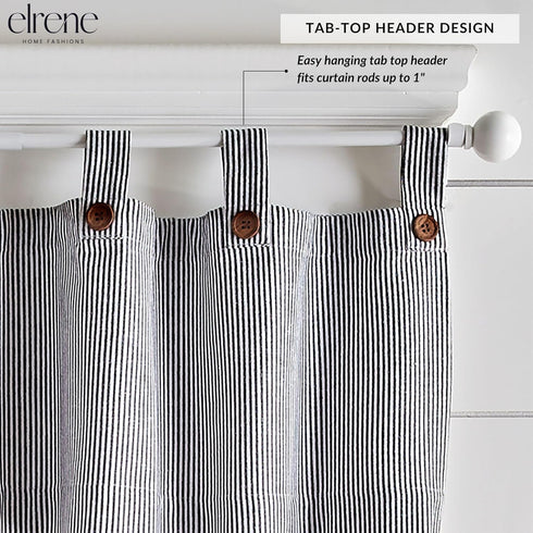 Elrene Home Fashions Tucker Ticking Stripe Window Valance for Kitchen or Bathroom, 60" x 15", 1 Valance, Black...