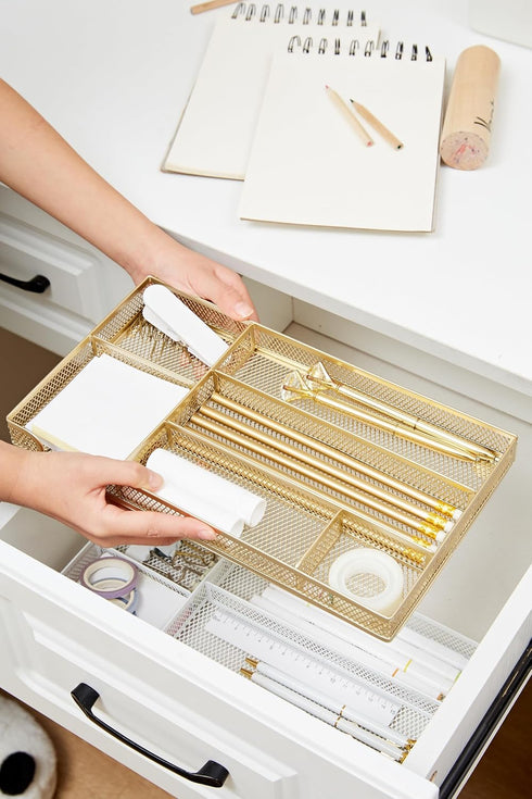 Annova Desk Drawer Organizer Tray for Office Organization - Metal Mesh - Storage Tray with Dividers for Pens, Desktop Accessories, Bathroom, Kitch...
