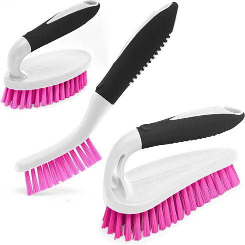 Scrub Brush Set of 3pcs - Cleaning Shower Scrubber with Ergonomic Handle and Durable Bristles - Grout Cleaner Brush - Scrub Brushes for Cleaning B...