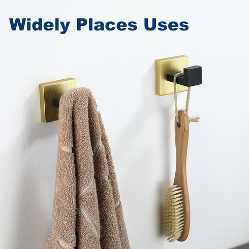 Towel Hooks for Bathrooms, Black & Gold Towel Hook for Kitchen Bathroom, SUS304 Stainless Steel Coat Hook, Square Heavy Duty Robe Hooks for Hangin...