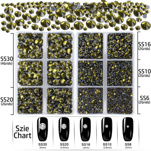 LPBeads 6400 Pieces Hotfix Rhinestones Olivine Flat Back 5 Mixed Sizes Crystal Round Glass Gems with Tweezers and Picking Rhinestones Pen...
