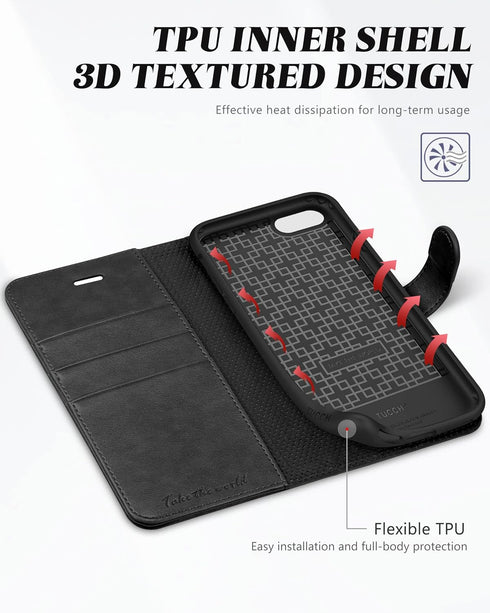TUCCH Case Wallet for iPhone SE 2022/ iPhone 7/8/iPhone SE 2020, PU Leather 3 Card Slots Stand Magnetic Flip Folio Cover TPU Shockproof Inner Shel...