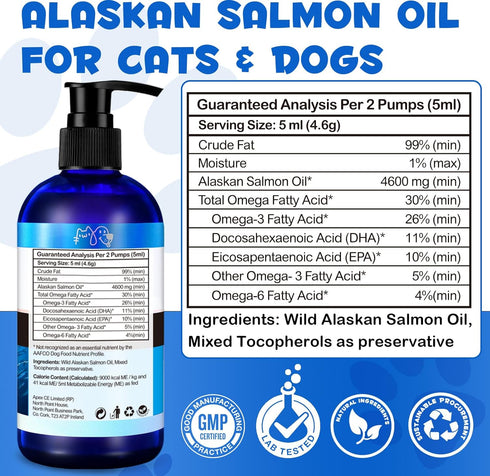 Salmon Oil for Dogs & Cats,Fish Oil for Dogs,Omega 3 Fish Oil for Dog's Skin and Coat,Supports Healthy Dog Skin and Coat Supplement, Contains Omeg...