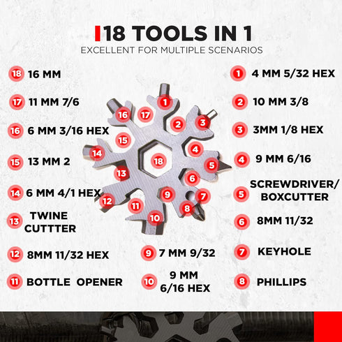 Alltul Snowflake MultiTool by KeySmart - 18 in 1 Mini Snowflake Pocket Tool - Stainless Steel Mini Multitool for Outdoor Sports, Camping and Trave...