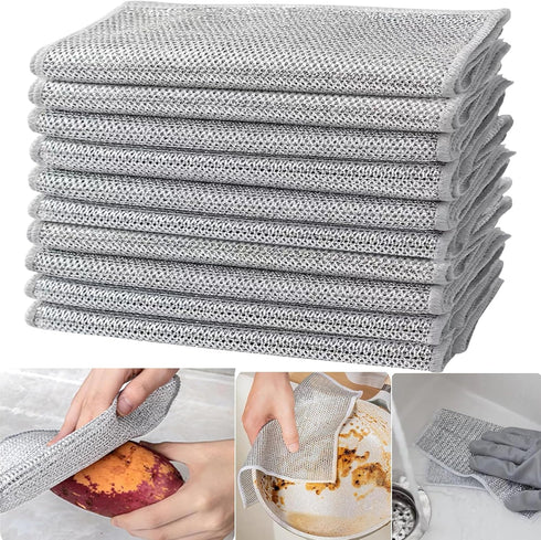 Wire Cleaning Cloths,Reusable Dishwashing Rag,Wire Dish Towels Scrubbing Pads for Kitchen, Sinks, Pots, Pans (10, Double Layer)...