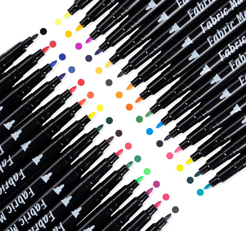 30 Fabric Markers Pens Set, 30 Colors Art Markers Set, Non Toxic, Indelible and Permanent Fabric Paint, Textile Marker Pen for T-shirt Fabric Bags...