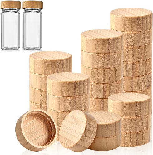 30 Pcs Bamboo Jar Lids, Airtight Bamboo Lids for 4 oz and 8 Square Spice Jars, Good Sealing for Bamboo Wooden Lid, Storage Spice Jars Lids, Round ...