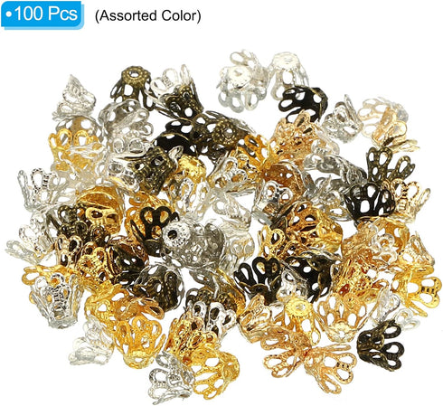 PATIKIL Flower Bead Caps, 100Pcs 6x5mm Hollow Metal Spacer Bead End Caps for Jewelry Making Earring Bracelets Necklace DIY Crafting, Multicolored...