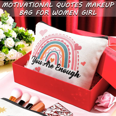 Chengu 6 Pcs Big Canvas Rainbow Heart Cosmetic Bags, 10 x 7.5 inch Inspirational Gifts for Women Motivational Quotes Makeup Bag for Women Girls Bi...
