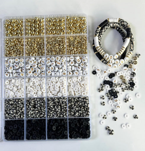 Beads for Bracelets Making Kit Black and White 6mm Clay Beads Jewelry Making Kit with Elastic Strings...