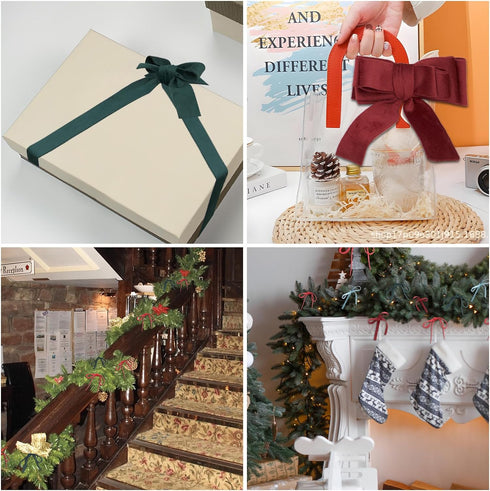 Velvet Ribbon Black 1/4 inch, Continuous 20 Yards Double Faced Velvet Ribbon Great for Christmas Tree Ornaments,Gift Wrapping,Bow Making,Wreath De...