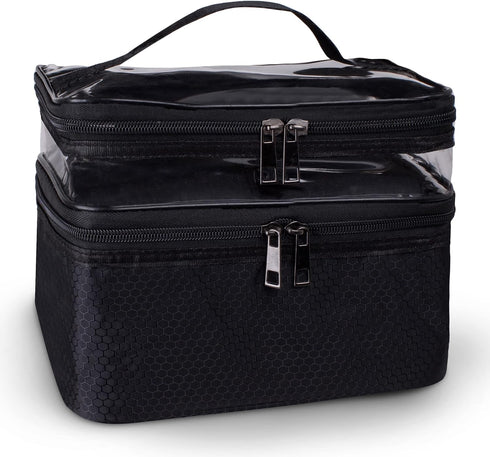 Makeup Organizer Travel Skincare Bag - Double Layer Makeup Bag for Travel Essentials Makeup Organizer Travel Bag Clear Makeup Bag with Brush Compa...