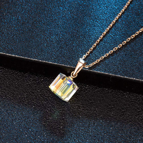 EVEVIC Austrian Crystal Cube Pendant Necklaces for Women 14K Gold Plated Hypoallergenic Dainty Jewelry...