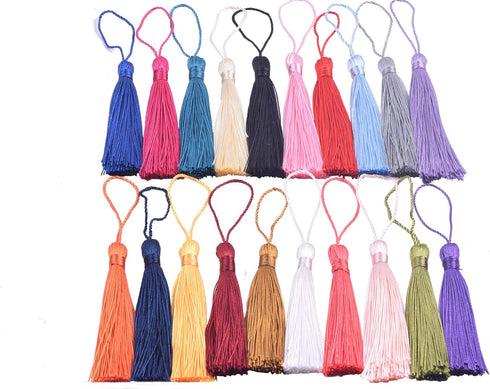 KONMAY 20pcs 3.5'' Small Silky Soft Craft Mini Bookmark Tassels with Loops for Jewelry Making, Gift Wrapping, Zipper Pull, Home Decor(Royal Blue)...