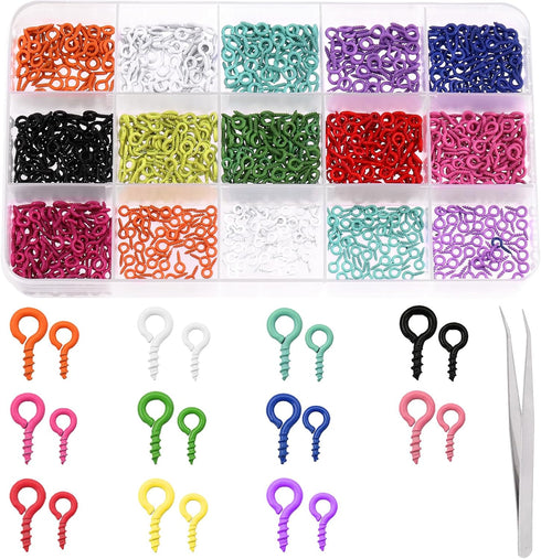 1101Pcs Colorful Mini Screw Eye Pins Kit, 4x8mm/5x10mm Small Metal Eye Screws, Eye Pins Hooks Eyelet Screw Threaded Clasps with Bent Tweezer for J...
