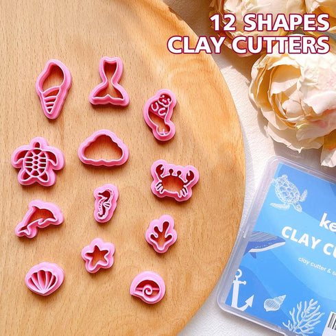 Keoker Polymer Clay Cutters, Ocean Clay Cutters for Polymer Clay Jewelry, 12 Shapes Sea Life Clay Earring Cutters, Small Earring Cutters for Polym...