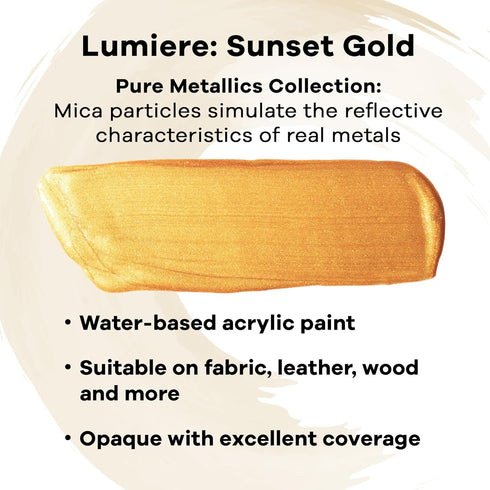 Jacquard Lumiere 2.25oz Fabric Paint Sunset Gold - Metallic Paint for Fabric, Leather, Canvas, Paper and Wood - Light-bodied Metallic Acrylic Pain...