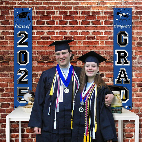DAZONGE Blue Graduation Decorations 2025, Congrats Grad Porch Banner for Any Schools or Grades 2025 Graduation Party Decorations...