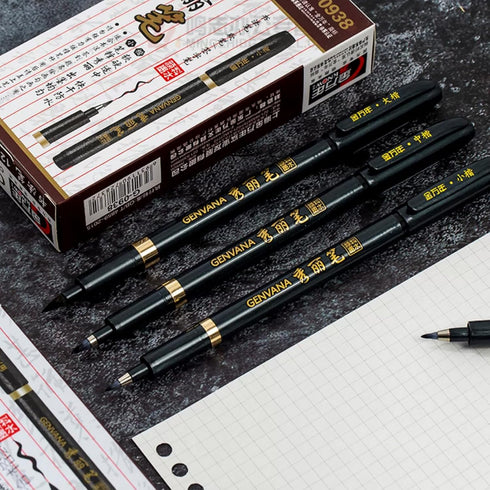 Maxmartt 3 Pcs Ink Pen Artist 3 Size Calligraphy Pen for Writing Drawing Chinese Japanese Calligraphy Shodo Brush Ink Pen Fineliner Pens Calligrap...