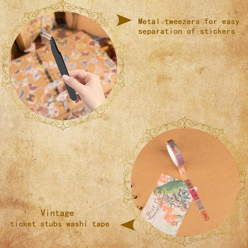280Pcs Vintage Scrapbooking Supplies, Aesthetic Scrapbook Stickers Washi Paper Kit, Bullet Journaling Supplies Junk Stamping Planner Ephemera Coll...