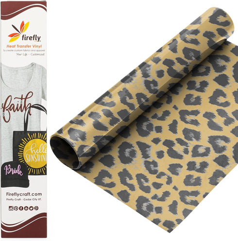 Firefly Craft Elastic Foil Leopard Heat Transfer Vinyl - HTV Vinyl for Cricut - Heat Press Vinyl for Shirt Transfers - Iron On Fabric Sheets - 3 P...