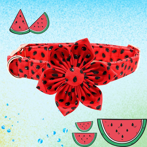 Lionheart glory Summer Dog Collar with Flower, Fruit Print Female Dog Collar Flower for Small Medium Large Dogs Adjustable Dog Flower Collar Bow...