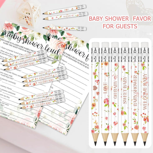 72 Pcs Baby Shower Half Pencils - 4 Inches Baby Shower Floral Pencils with Erasers - Mini Pencils Baby Shower for Girl Boy Kids School Office Baby...