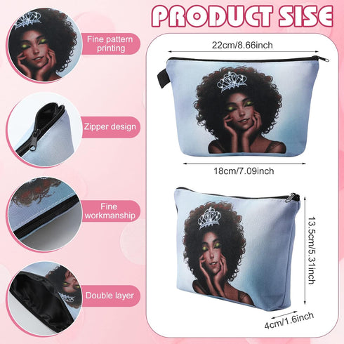 Chunful 9 Pcs Black Women Makeup Bag African American Make up Pouch Bags Canvas Travel Cosmetic Bags for Women Queen Zippered Toiletry Bag Reusabl...