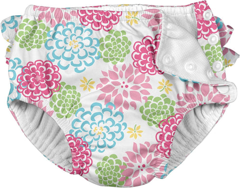 Ruffle Snap Reusable Absorbent Swimsuit Diaper-White Zinnia-6mo...