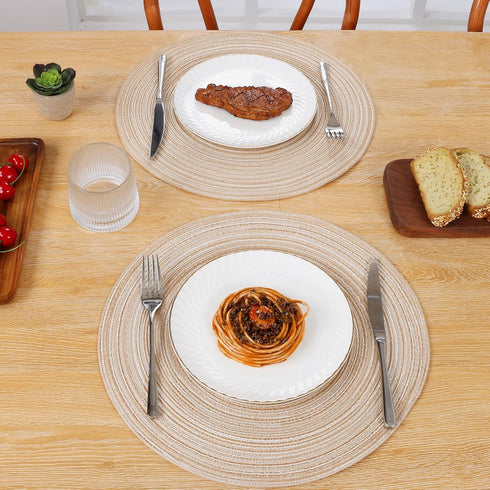 SHACOS 15 inch Round Braided Placemats Set of 6 Non Slip Heat Resistant Cotton Polyester Table Mats Washable Place Mats for Dinner Party Table Dec...