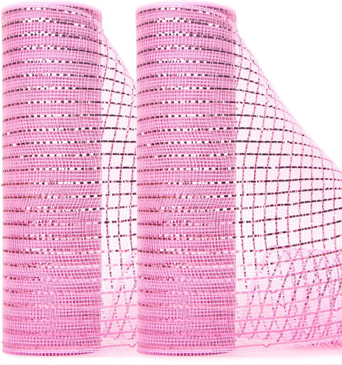 Ribbli 2 Rolls Light Pink Mesh Ribbon,10 inch x 30 feet(10Yard) Each Roll,Metallic Light Pink with Pink Wide Foil,Use for Wreaths Swags,Valentine’...