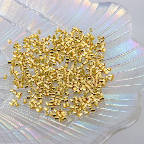 500 Pcs Crimp Beads for Jewelry Making - 18K Gold Plated Brass 2x2 mm Crimping Beads, Column Stoppers to Secure The Ends of Jewelry Strings, Crimp...