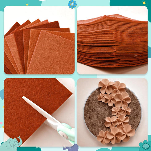 Hlonon 40Pcs Brown Felt Fabric Sheets, 6 x 6 Inch Pre-Cut Felt Sheet for DIY Crafts Sewing Patchwork Art Projects, 4 Colors...