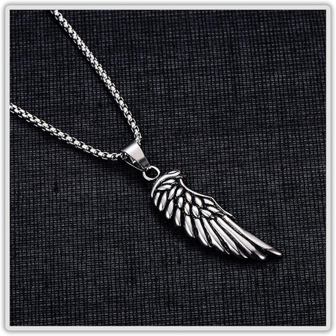 Punk Titanium Steel Angel Wing Pendant Feather Necklace...