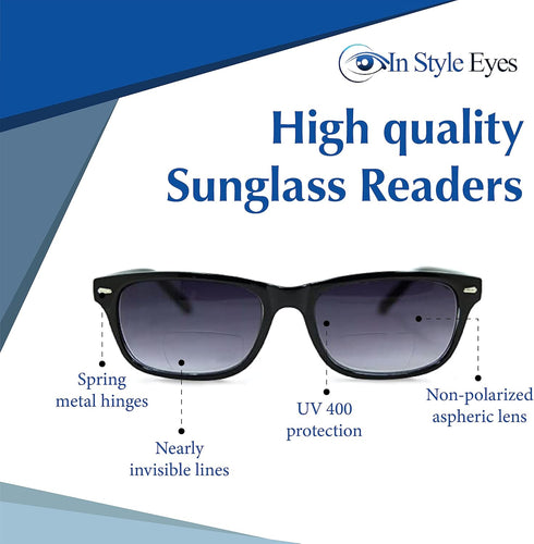 In Style Eyes Seymore Retro Bifocal Sunglasses - Full-Rimmed, Rectangle Frame Cheater Glasses - Non-Polarized Aspheric Lens...
