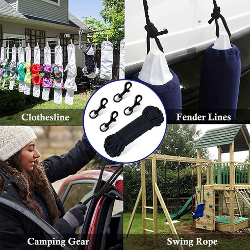 NQ Flag Pole Rope Line Kit-50FT x 1/4" Diameter Nylon Flag Pole Halyard Rope with 4 Pcs Swivel Snap Clips Hooks Fits Flagpole Up to 25FT,Outdoor F...