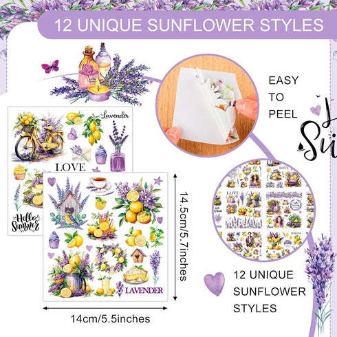 BBTO 12 Sheets Rub on Transfers for Crafts and Furniture Rub on Transfer Stickers Rub on Decals for Wood DIY Paper Home Decor, 5.5 x 5.7 Inch(Lemo...