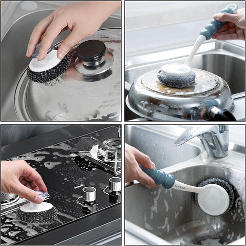 Stainless Steel Sponge Wool Scrubbers, Dish Metal Scrubber Dishwashing Sponge Dishes Scrub, Handheld Scrubbing Cleaner Brush Scouring Pad with Han...