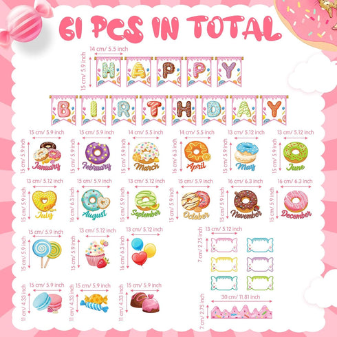 61 Pcs Happy Birthday Bulletin Board Set Donuts Theme Birthday Classroom Decorations Classroom Birthday Chart Calendars Bulletin Board Cutouts Can...