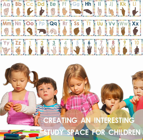YIYDONG Sign Language Bulletin Board Letters - 36 ASL Alphabet Learning ABC Alphabet Poster Classroom Decor Cards Set Kindergarten/Primary School ...