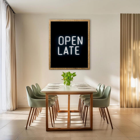 Posterizer 1 pcs-OPEN LATE sign poster with neon font 4-Kitchen & Bar Art-Gift for Men Women Teens-Art Poster Print for Home, Office, Store, Bar- ...