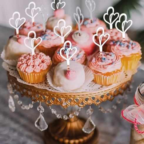 48 Pieces Silver Heart Cupcake Toppers Double Heart Cupcake Picks Love Cake Decorations Engagement Toothpicks for Bridal Shower Wedding Anniversar...