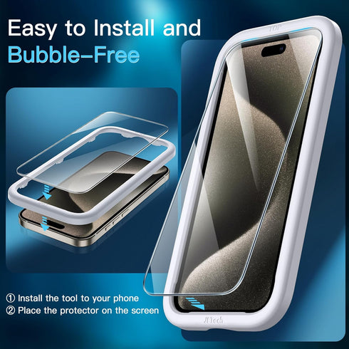 JETech Screen Protector for iPhone 15 Pro Max 6.7-Inch, Bubble Free, Tempered Glass Film with Easy Installation Tool, Case-Friendly, HD Clear, 2-P...
