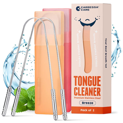Tongue Scraper for Adults - Stainless Steel Metal Tongue Scraper with Travel Cases, Reduce Bad Breath, Tongue Cleaner for Oral Care, Reusable 2 PC...