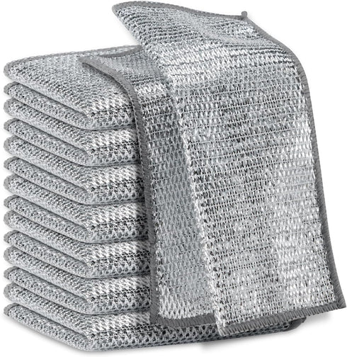 Multipurpose Magnifying Microfiber Wire Miracle Cleaning Cloths, Dishwashing Rags for Wet and Dry for Dishes (7.8" L x 7.8" W) Silver (10 pcs)...