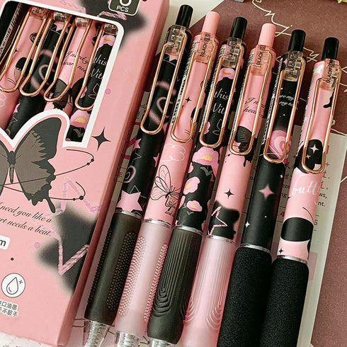 6 Pcs Gel Ink Pens Retractable Pens Cute Rose Flower Pen 0.5mm Black Ink Pen Writing Pens Office School Supplies for Girls Boys Women Men (Butterf...